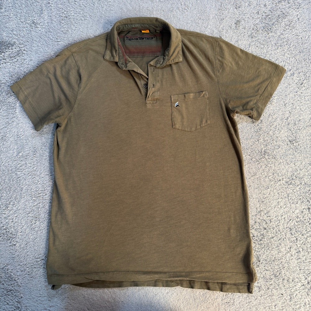Tailor Vintage Mens Slub Jersey Polo Shirt Size M Olive Green Cotton Stretch